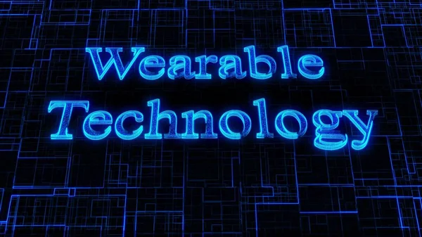 Wearable Technology text concept on si-fi technology circuit line particles illustration background.