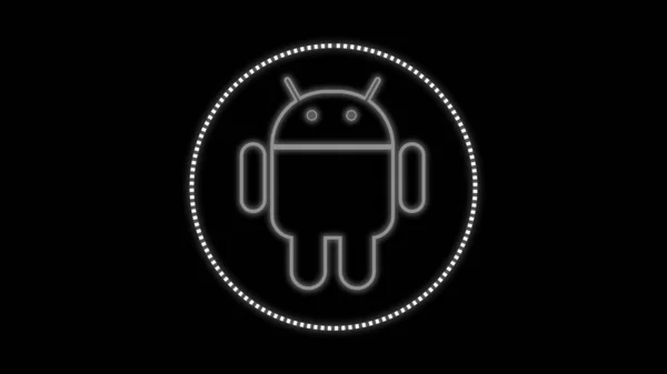 Glowing Android system device logo design illustration background.
