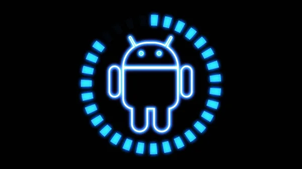 Glowing Android system device logo design illustration background.