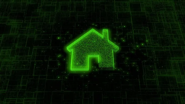 Glowing home icon logotype background.