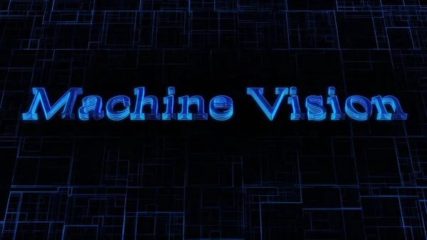 Machine Vision text concept on si-fi technology circuit line particles illustration background.