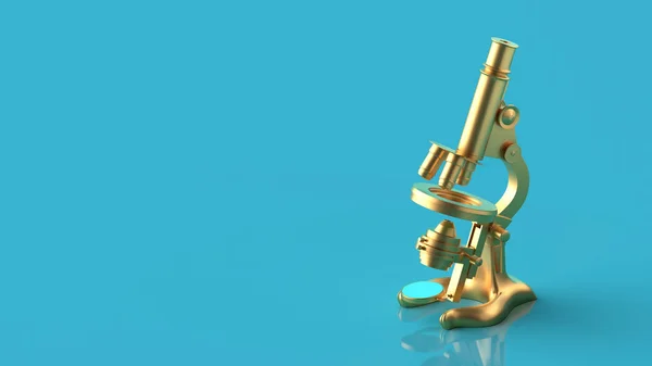 vintage microscope with gold color and blue background. isolated 3d rendering
