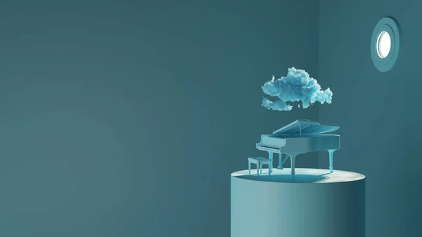 illustration of a piano with cloud on blue background. 3d render
