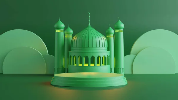 Green Mosque Islamic Theme Podium Display Rendering — Stock Photo, Image