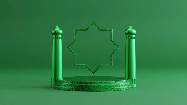 Minimalist Islamic Podium Display Green Monochrome Color Rendering — Stock Photo, Image
