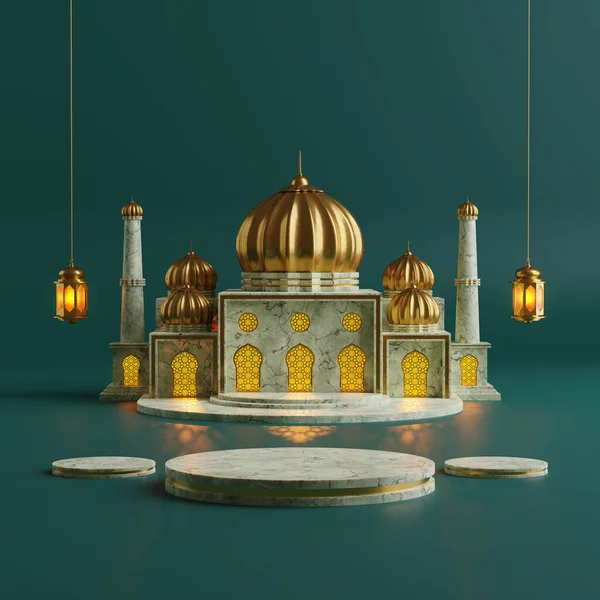 Islamic Product Podium Display Mosque Lantern Rendering — Stock Photo, Image
