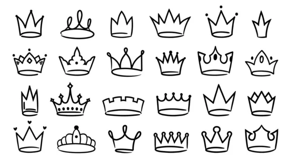 Corona Dibujada Mano Esbozo Simple Rey Real Coronas Reina Dibujado — Vector de stock