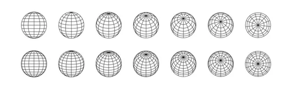 Globe Grids Koule Různé Polohy Proužkované Koule Lineární Geometrický Vektorový — Stockový vektor
