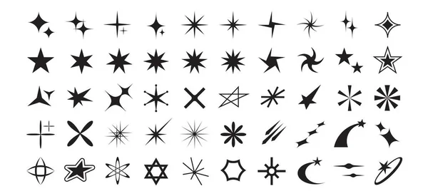 Ikony Gwiazd Y2K Retro Blask Kształtuje Abstrakcyjne Symbole Galaktyki Gwiezdnej — Wektor stockowy