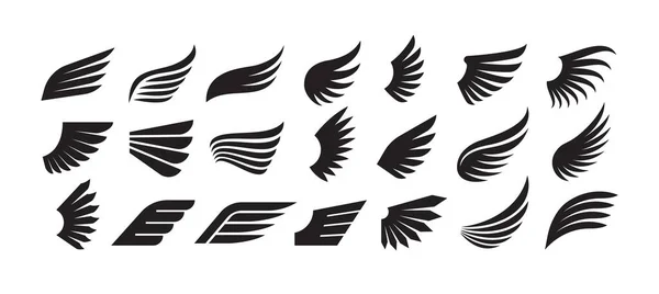 翅膀的标志 翅膀剪影的标志 天使翅膀的标志 航空符号 古埃及纹身 自由图形矢量集 鸟类羽毛黑色元素 孤立的天使物体 — 图库矢量图片