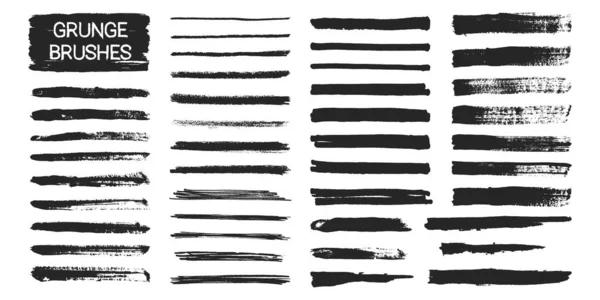 Pinceladas Tinta Negra Pinceles Texturizados Elementos Grunge Cepillos Secos Manchas — Vector de stock