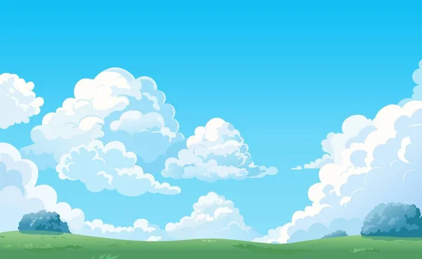Cartoon Landscape White Clouds Sky Background Cloud Beautiful Field Summer — Stock Vector