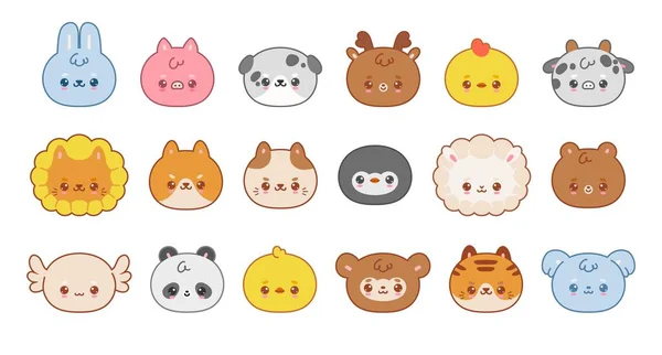 Cara Animal Desenho Animado Animais Bonitos Personagem Anime Kawaii Emoji — Vetor de Stock