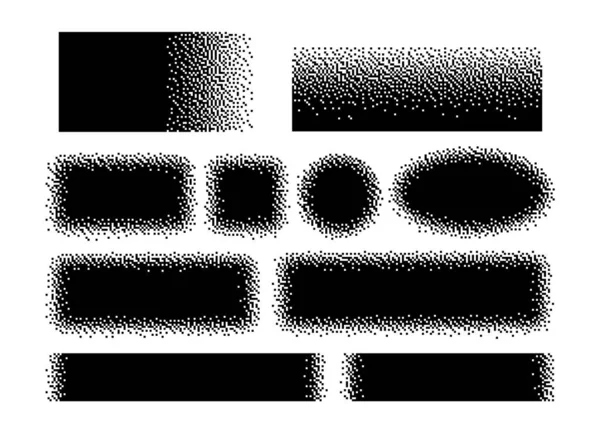 Pixel横幅 数字像素头标签 正方形 圆形和矩形 椭圆与像素褪色效果 Grunge像素矢量梯度纹理 带有斑点设计的几何形状 — 图库矢量图片