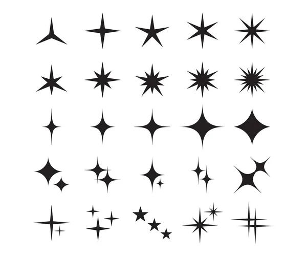 Ícones Estrelas Forma Brilho Símbolo Luz Brilho Elemento Brilho Brilhante — Vetor de Stock