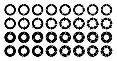 Dairesel oklar. Çember ok bilgi grafikleri, yuvarlak basamaklı isteğe bağlı diyagram. İş süreci halkaları, geri dönüşüm ve hareket ikonu vektörü izole şablonu. Dinamik döngü, sunum ögeleri