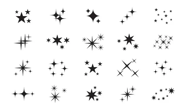 闪耀的星星 神奇的圣诞星爆裂效果 闪烁闪烁的星光轮廓 星号闪光群 纹身设计矢量集 节日的光芒 节日的爆炸声 — 图库矢量图片