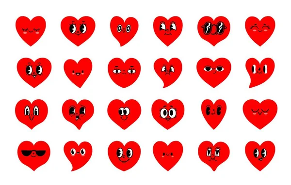 Cartoon Herz Gesicht Niedliche Comic Rote Herzen Charakter Verschiedene Liebe — Stockvektor