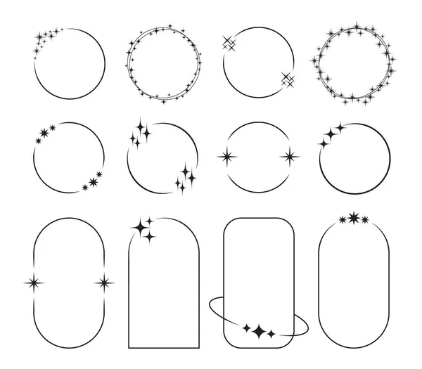 Cadre Étoilé Bordures Ligne Avec Des Étoiles Des Cadres Ronds — Image vectorielle