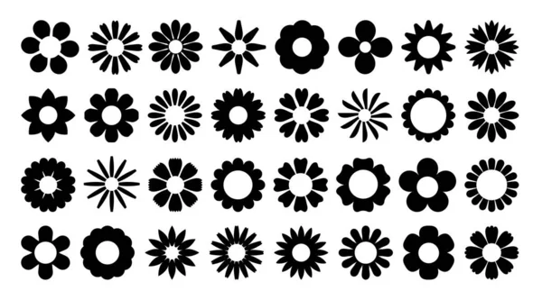 剪影雏菊花 简单形状的洋甘菊 黑色的剪影花 植物图形设计元素 植物图标 自然抽象洋甘菊 向量集 夏季花卉艺术系列 — 图库矢量图片