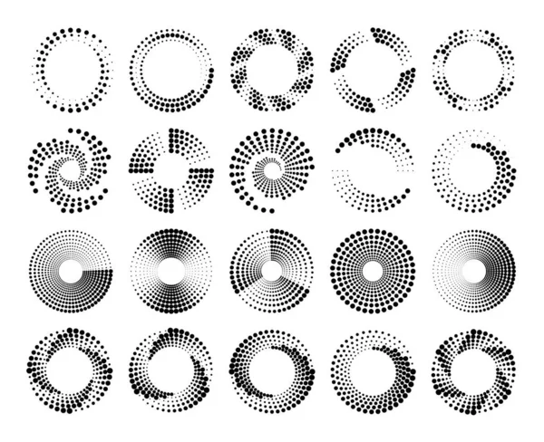 Cirkelprickade Hastighetslinjer Cirklar Med Dat Mönster Cirkulär Spiral Halvton Koncentrisk — Stock vektor