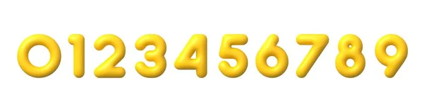 Gelbe Zahlen Zehn Plastische Blasen Ziffern Aufgeblasene Mathematische Zahlensymbole Von — Stockvektor