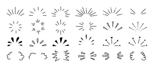 Doodle Lijn Schittert Straalt Handgetekende Explosielijnen Confetti Zonneschijn Decoratieve Effect — Stockvector