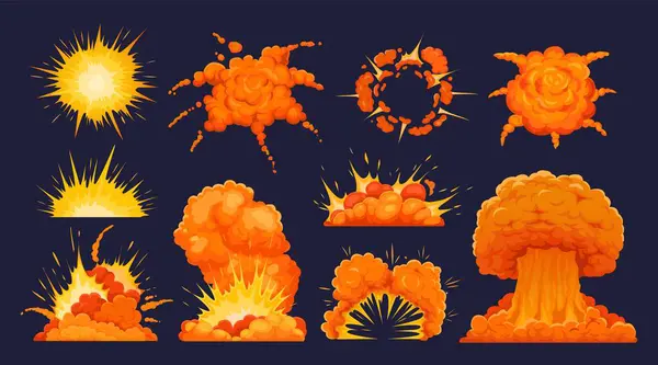 Bomb Explosion Tecknad Dynamit Explosioner Effekt Eld Och Explosiva Moln — Stock vektor