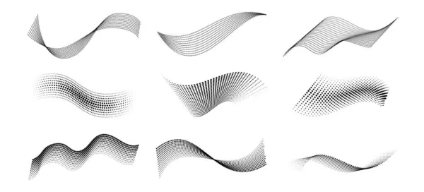 Halbtongepunktete Wellen Gebogene Abstrakte Wellenförmige Formen Welle Mit Punktmuster Halbtonkreise — Stockvektor