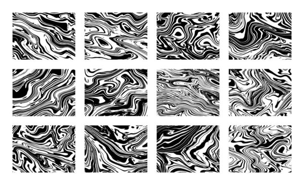 Marble textures. Abstract liquid marbled stone pattern with unique cracks, fluid ink acrylic textures. Vintage grunge black and white prints. Wallpaper vector set. Blend of splashes