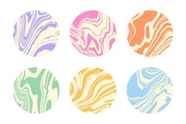 Mermer gibi. Soyut funky retro sıvı mermer doku. 60 'lı yılların hippi grafik çizimleri daire şeklinde. Sıvı mürekkep akrilik, eski, dalgalı, harika bir arka plan. Pastel renkli sıçramalar harmanlandı