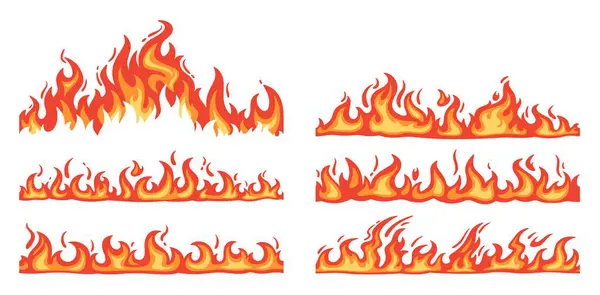 Cartoon Fire Borders Flame Frame Blazing Dividers Hot Flaming Banners — Stock Vector