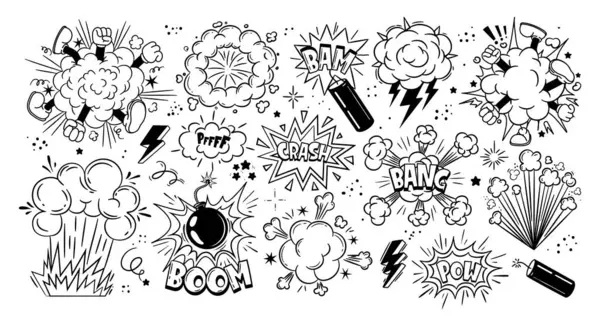 漫画炸弹爆炸 卡通斗篷云与脚和腿 演讲稿爆出气泡 圆圈爆出 为漫画书 向量集 角色扮演 — 图库矢量图片