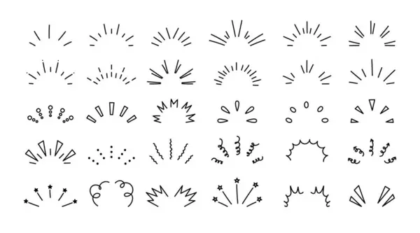 Sunburst Doodle Linienstrahlung Und Funkeln Glänzend Funkeln Strahlenlinien Konfettielemente Handgezeichneter — Stockvektor