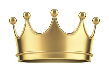 Gerçekçi altın taç. Üç boyutlu kraliyet tacı. Kral ya da kraliçe, monarşik gücün prens ya da prenses sembolü. Fotoğraf kabini için sevimli altın taç şablonu. Vektör illüstrasyonu beyazda izole edildi.