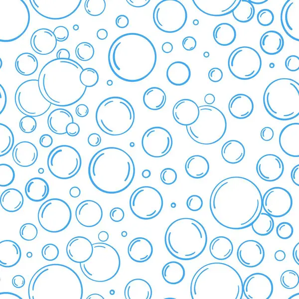 Su kabarcığı. Karalama desensiz baloncuklar. Skeç yuvarlak köpüklü içecek şekilleri. Hava köpüğü sabunu. Su banyosu ve ışıltılı arka plan. Vektör illüstrasyonu.