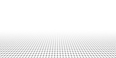 Perspektif ızgara arka planı. Geometrik çizgiler teknoloji manzarası. Soyut kablo dijital alan. Web sitesi ve oyun arayüzleri için kaybolma noktası ızgarası. Vektör kavramı.