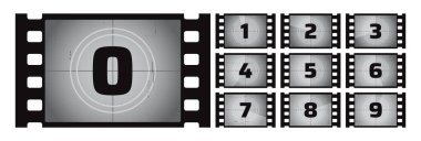 Geri sayım karesi. Retro film makarası. Sayıları saydım. Görsel element sinema projeksiyonu. Dairesel zamanlayıcı, kalın sayılar 0 'dan 9' a kadar sayıyor. Vektör video projesi.