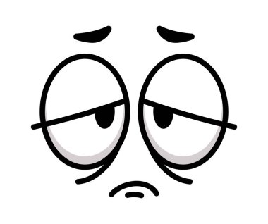 Yarı kapalı gözlerle basit üzgün yüz ve endişeli yüz ifadesi, can sıkıntısını, üzüntüyü, yorgunluğu ya da hayal kırıklığını neşeli ve neşeli bir şekilde temsil etmek için ideal.