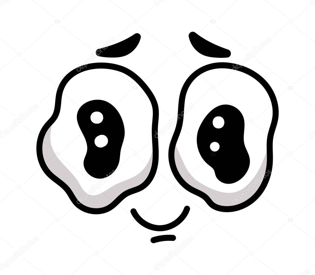 Pleading cartoon face with melting big eyes and small cute smile is a funny and expressive character, perfect for adding a touch of humor and emotion to any project