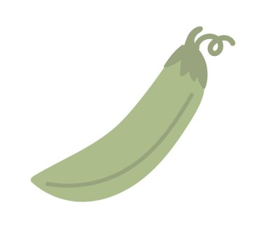 Asgari yeşil bezelye kabuğunun bembeyaz bir zemin üzerinde izole edilmiş, sağlıklı beslenme, taze üretim ve doğanın basitliğini temsil eden minimalist vektör çizimi