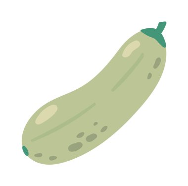 Beyaz arka planda duran yeşil saplı tek bir kabağın çizgi film çizimi sağlıklı beslenme, veganizm ve çiftlikten masaya kavramları temsil ediyor.
