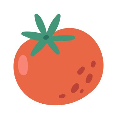 Canlı, olgun, yeşil yapraklarla süslenmiş, sağlıklı beslenmenin özünü ve taze üretimin neşesini temsil eden kırmızı domatesli çizgi film çizimleri.