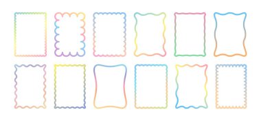 Dalgalı eğimli çerçeve. Çizgi kıvrımlı sınırlar. Şekiller yuvarlak dikdörtgenler, soyut bulutlar, eğimli çizgiler. Kenar vektörü eğrisi.