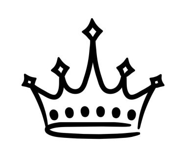 Monarşiyi, gücü, başarıyı ve zaferi sembolize eden, logolar, simgeler ve çeşitli tasarım projeleri için uygun basit, siyah ve beyaz bir taç çizgisi çizimi.