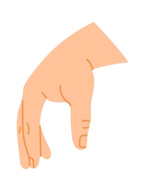 Çizgi film illüstrasyonunda, net bir zemin oluşturmak ve odaklanmak için temiz beyaz bir arkaplana karşı sanal bir şey toplamak, tutmak ya da çimdiklemek gibi bir hareket yapan bir el görülüyor.