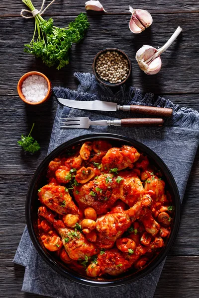 Chicken Chasseur Poulet Saute Chasseur Chicken Stew Mushrooms Tomato White — Stock Photo, Image