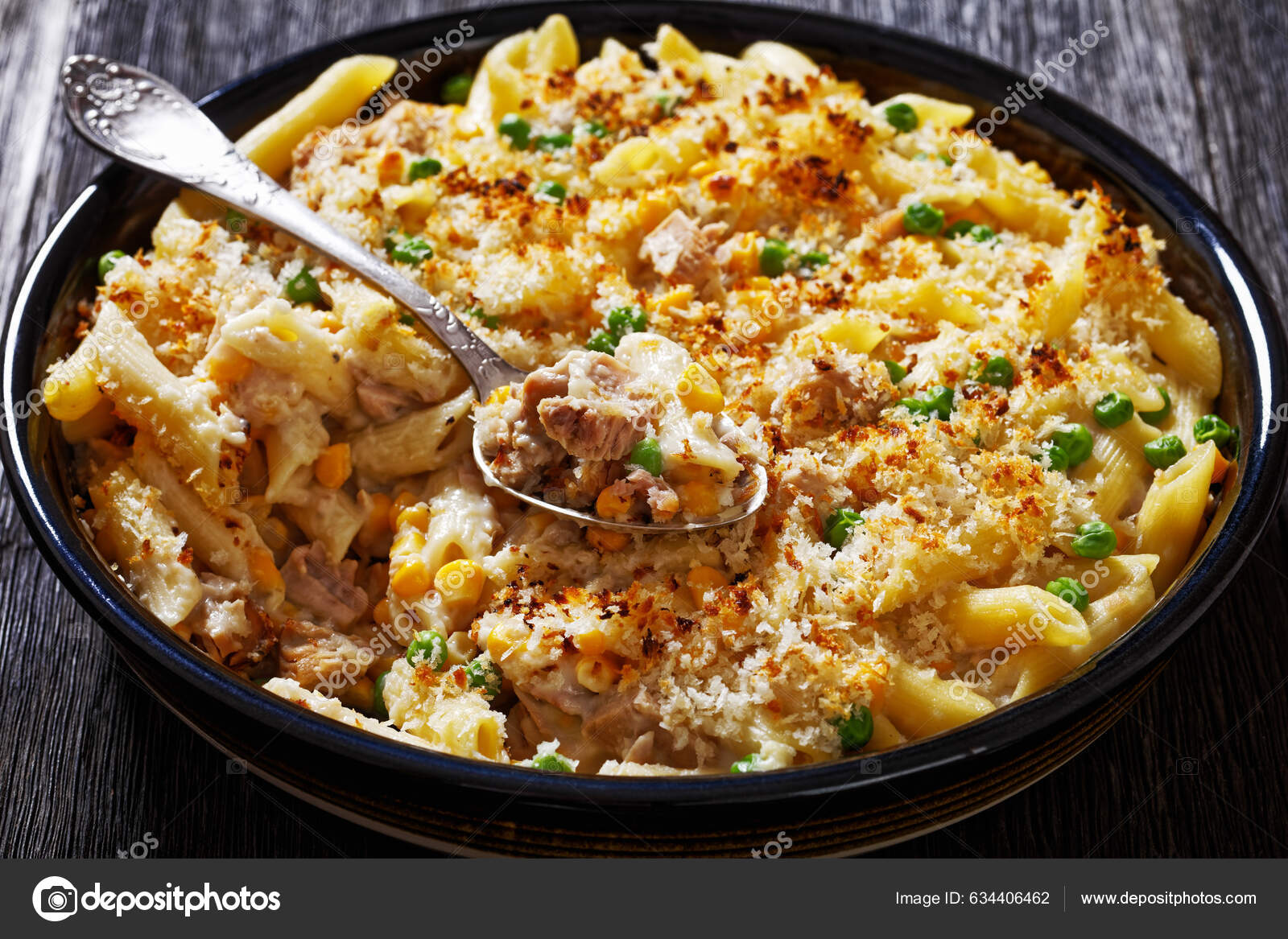 Tuna Mornay Creamy Tuna Casserole Penne Pasta Bake Baking Dish Stock