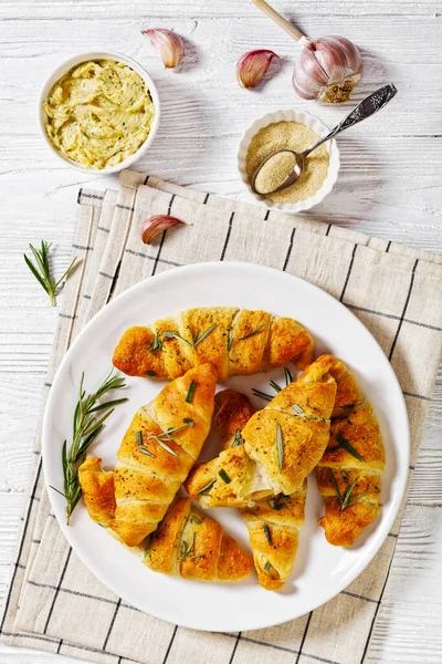 Savory Crescent Rolls Melted Cheese Filling Sprinkled Fresh Rosemary Leaves — Stock Photo, Image