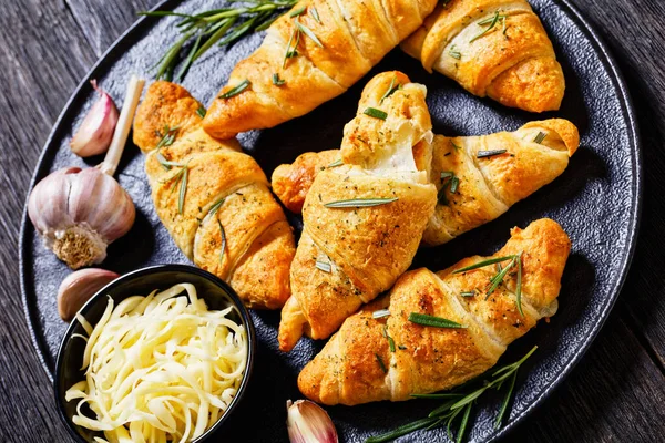 Savory Crescent Rolls Melted Cheese Filling Sprinkled Fresh Rosemary Leaves — Stock Photo, Image
